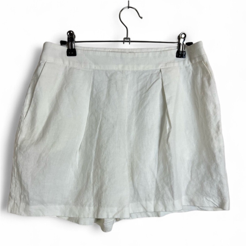 Bonpoint White Pleated 100% Linen High Waisted Shorts Size 40 US 8 Summer Sun - Picture 15 of 16